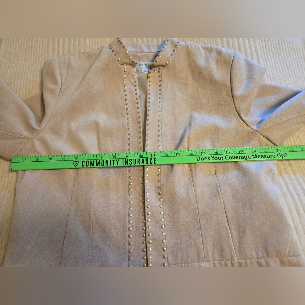 DRESSBARN FAUX SUEDE BEIGE OPEN FRONT JACKET. SIZE XL. - Picture 6 of 10